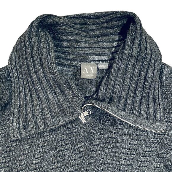 Giorgio Armani A/X Blue Grey Zip neck Collared Chunky Sweater Size Medium - Picture 2 of 6
